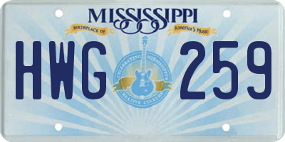 MS license plate HWG259