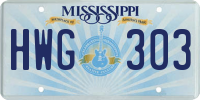 MS license plate HWG303