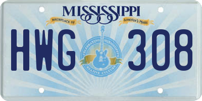 MS license plate HWG308