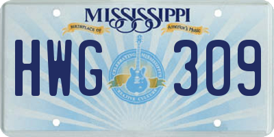 MS license plate HWG309