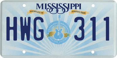 MS license plate HWG311