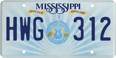 MS license plate HWG312