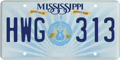 MS license plate HWG313