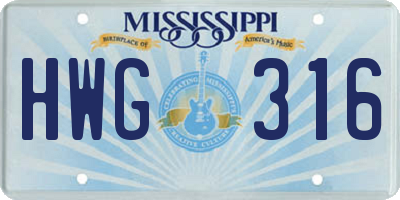 MS license plate HWG316
