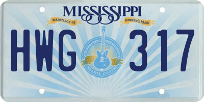 MS license plate HWG317