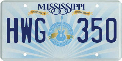 MS license plate HWG350