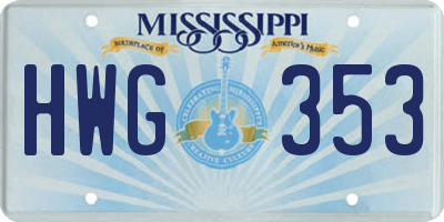 MS license plate HWG353