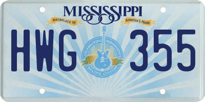 MS license plate HWG355