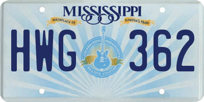 MS license plate HWG362
