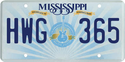 MS license plate HWG365