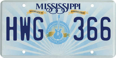 MS license plate HWG366