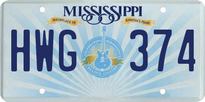 MS license plate HWG374