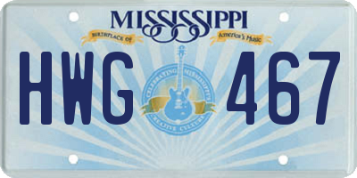 MS license plate HWG467
