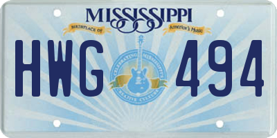 MS license plate HWG494