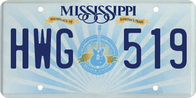 MS license plate HWG519