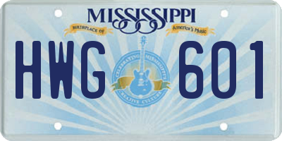 MS license plate HWG601