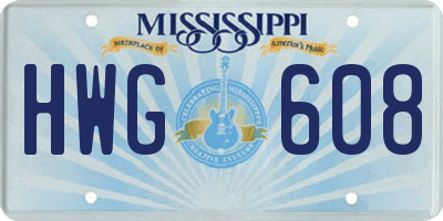 MS license plate HWG608