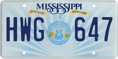 MS license plate HWG647