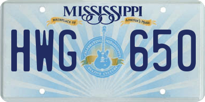 MS license plate HWG650