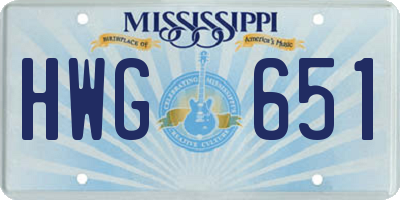 MS license plate HWG651