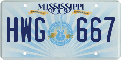 MS license plate HWG667