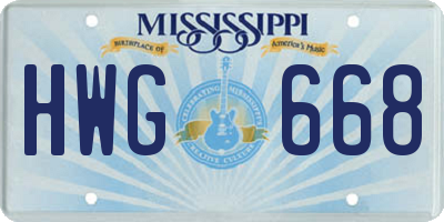 MS license plate HWG668
