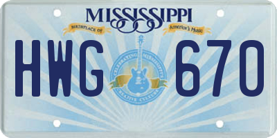 MS license plate HWG670