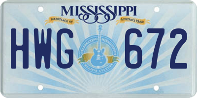 MS license plate HWG672