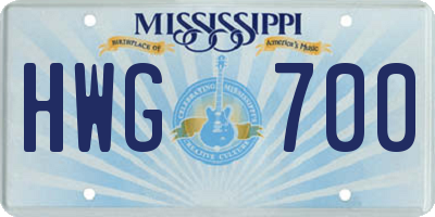 MS license plate HWG700