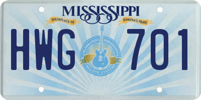 MS license plate HWG701
