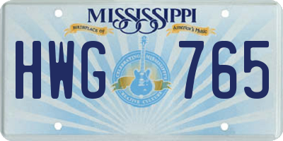 MS license plate HWG765