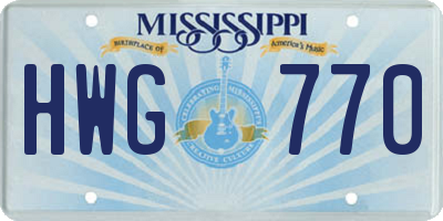 MS license plate HWG770