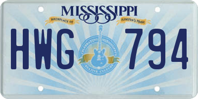 MS license plate HWG794