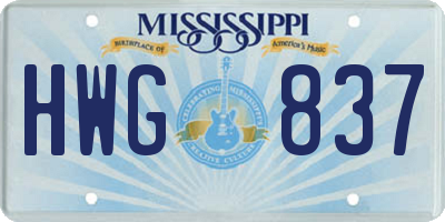 MS license plate HWG837