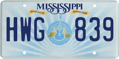 MS license plate HWG839
