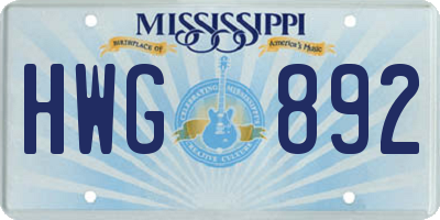 MS license plate HWG892