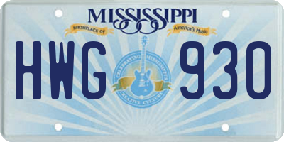 MS license plate HWG930