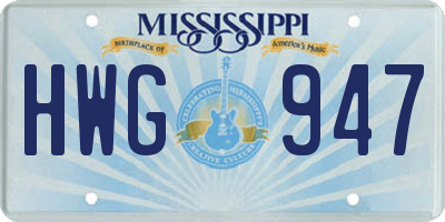 MS license plate HWG947