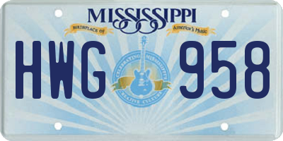 MS license plate HWG958