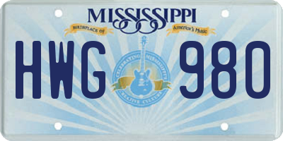MS license plate HWG980