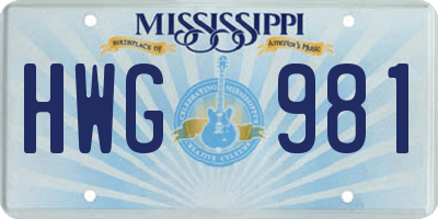 MS license plate HWG981