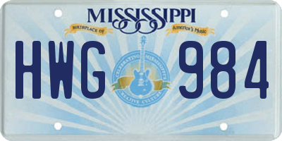 MS license plate HWG984