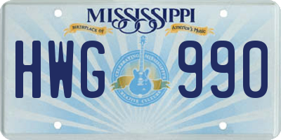 MS license plate HWG990