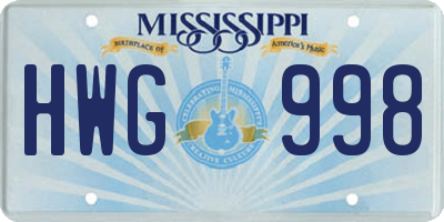 MS license plate HWG998