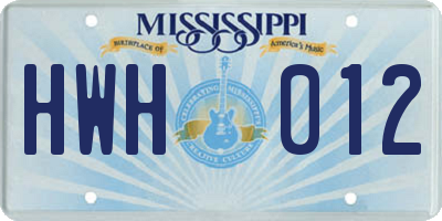 MS license plate HWH012
