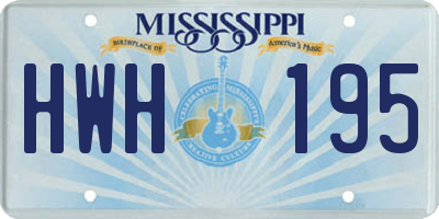 MS license plate HWH195