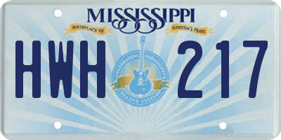 MS license plate HWH217