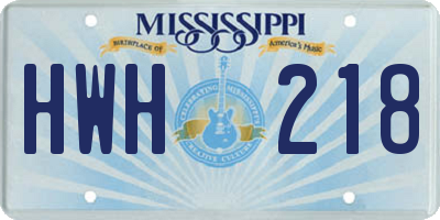 MS license plate HWH218