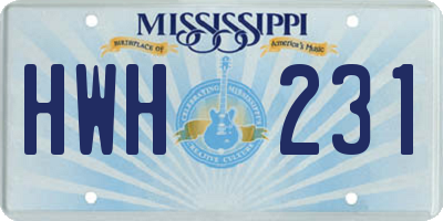 MS license plate HWH231