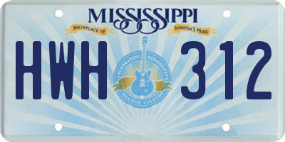 MS license plate HWH312